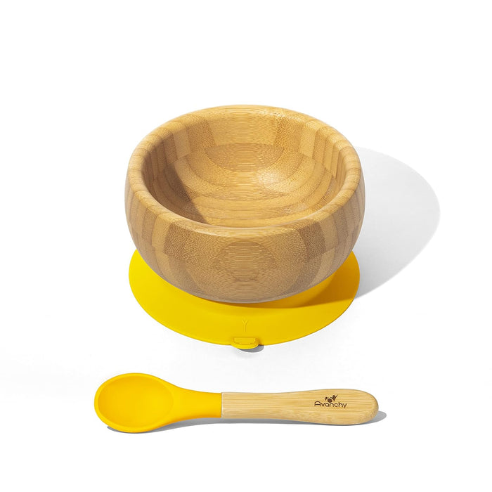 Avanchy Bamboo Bowl and Spoon Set, Yellow