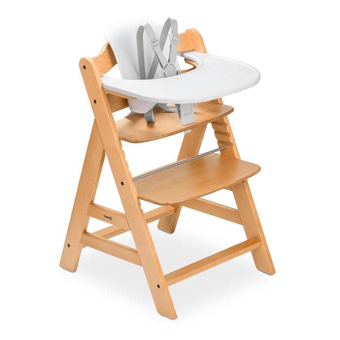 Hauck Alpha+ Adjustable Wooden High Chair Set, Natural, White Set, Without Cushion