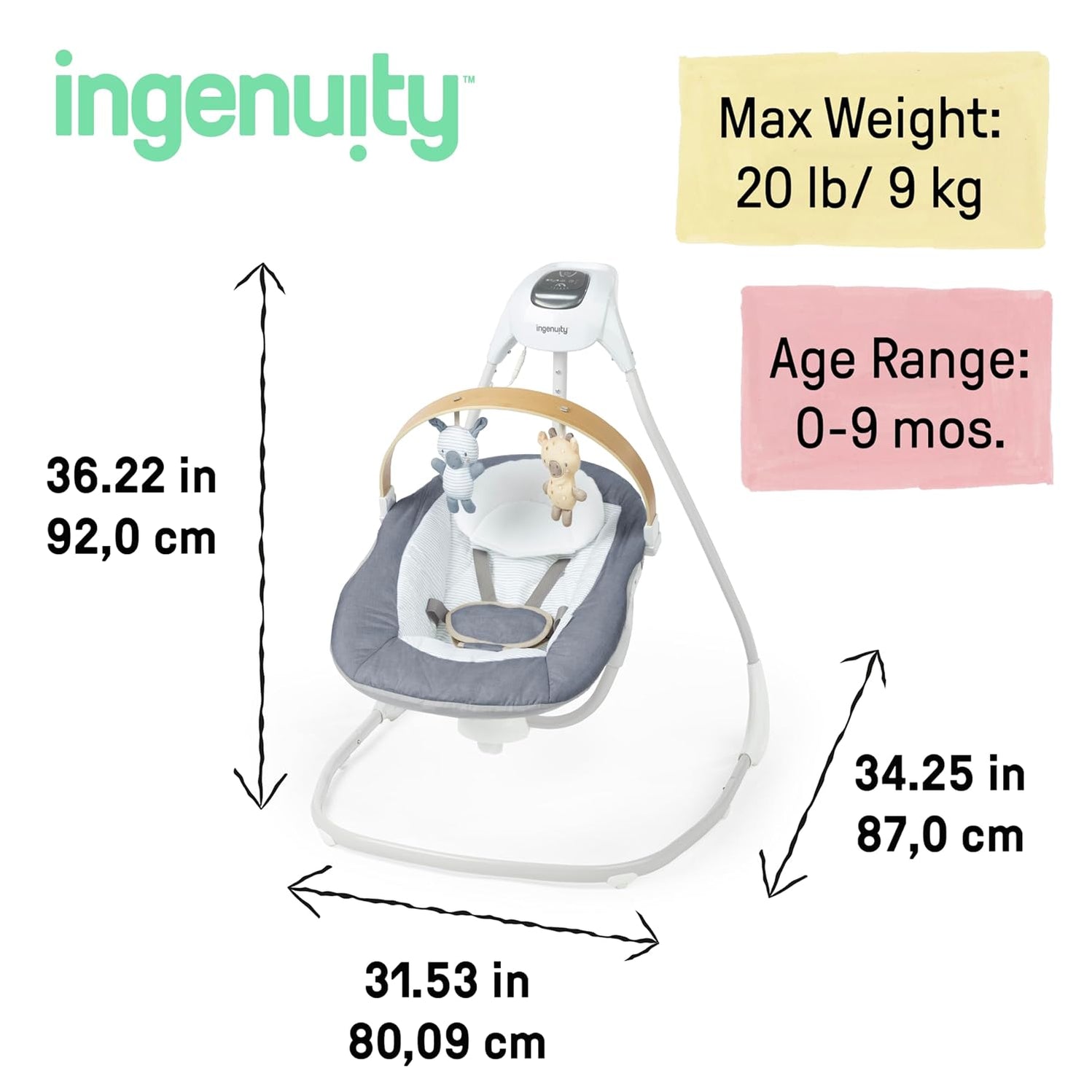 Ingenuity Simple Comfort 2-in-1 Swing Rocker, Chambray — GoodBuy Gear
