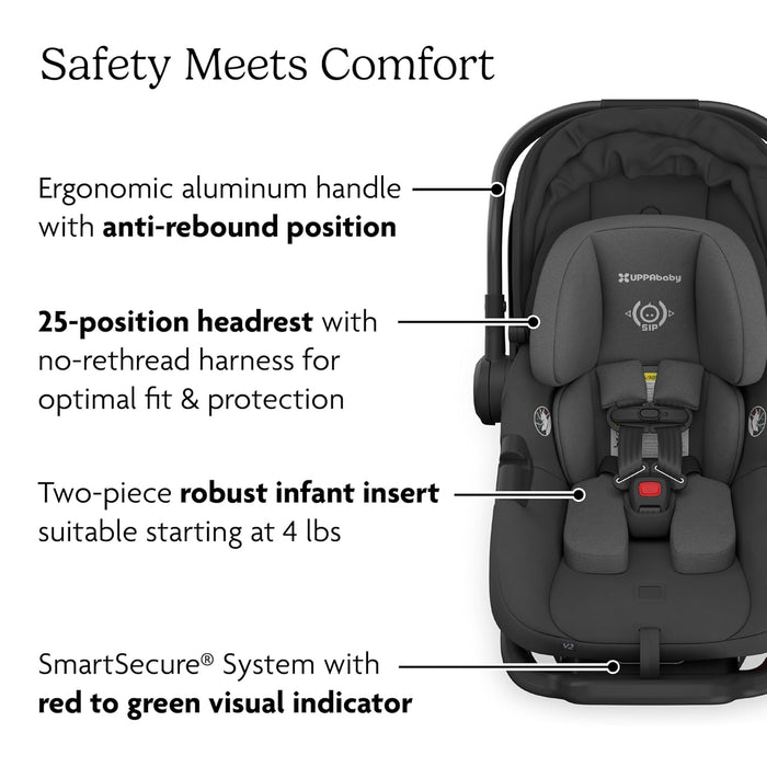 UPPAbaby Aria V2 Infant Car Seat, 2025, Jake (Charcoal/Black Leather)