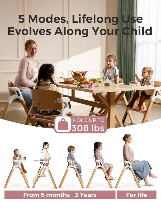 Momcozy DinerPal Wooden High Chair, Natural Wood, without Cushion