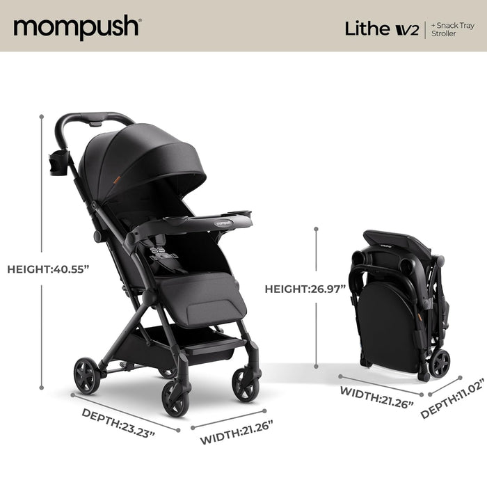 Mompush Lithe V2 Stroller, Black, 2025