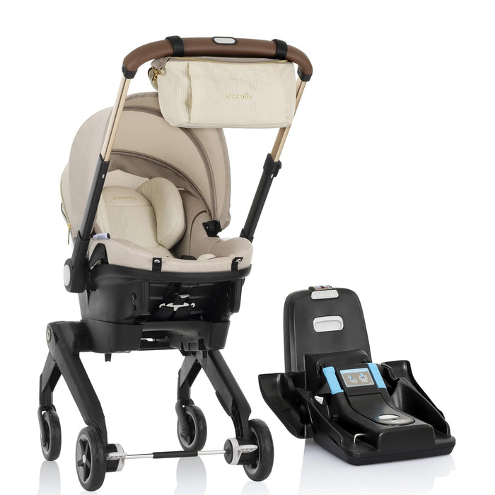 Evenflo Gold Shyft Dual Ride Infant Car Seat Stroller Combo, 2025, Champagne, with Green/Gentle Fabric