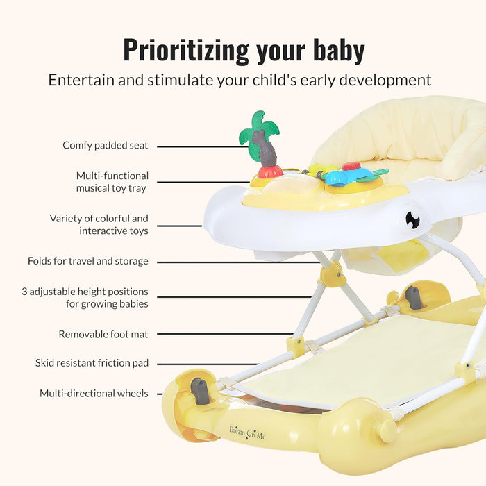 Dream On Me Aloha Fun 2-in-1 Walker And Rocker, Yellow