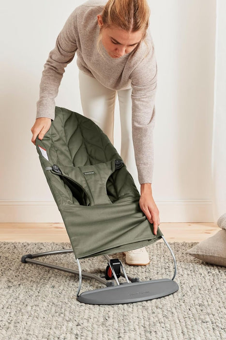 Shop BabyBjorn Bouncer Bliss, Dark Gray Frame, Dark Green Woven Petal Quilt at GoodBuy Gear