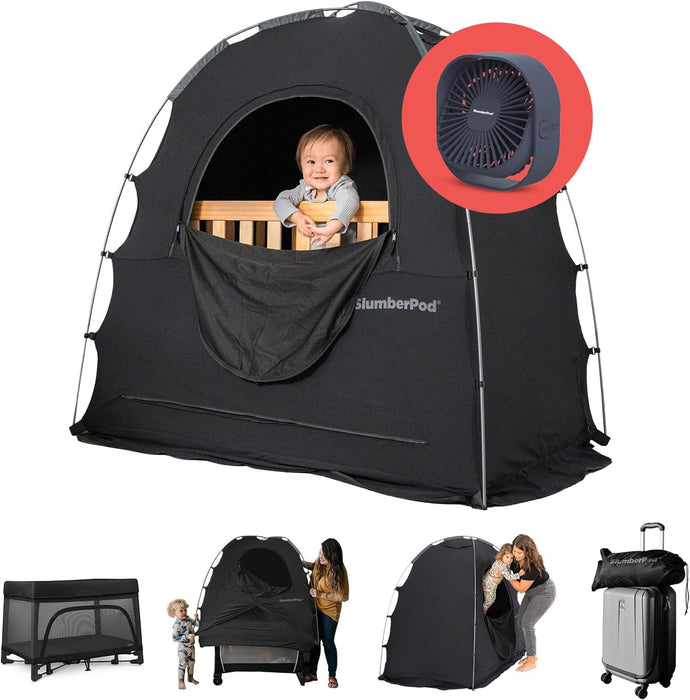 SlumberPod 3.0 Sleep Canopy with Fan, Black with Gray Accents