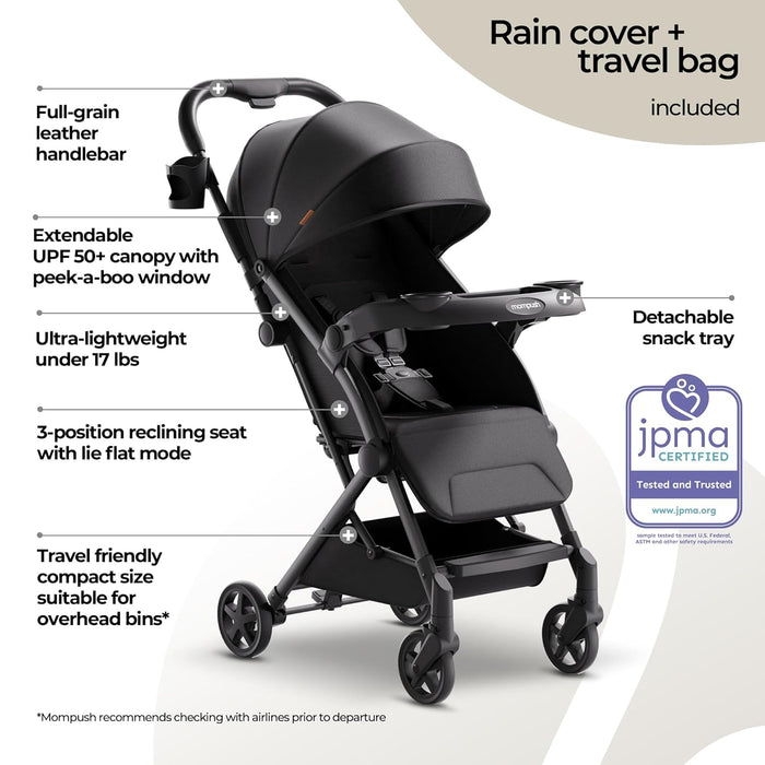 Mompush Lithe V2 Stroller, Black, 2025