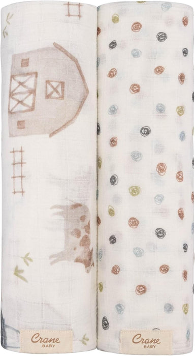Shop Crane Baby Cotton Muslin Swaddle Set of 2, Charlie Farmhouse Tractor at GoodBuy Gear