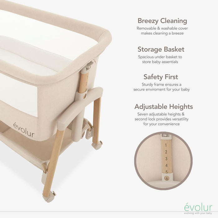 Shop Evolur Lullaby Portable Bassinet with Wheels, Beige at GoodBuy Gear