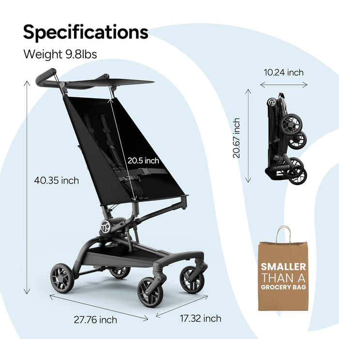 Mompush Jeto Lightweight Travel Stroller, 2025, Black