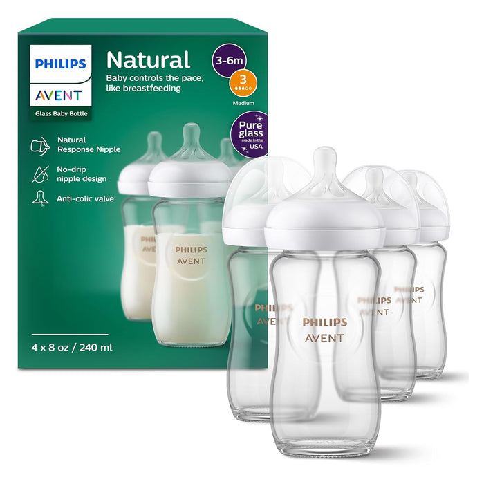 Philips Avent Natural Baby Bottles, 8oz, 4 Pack, Glass