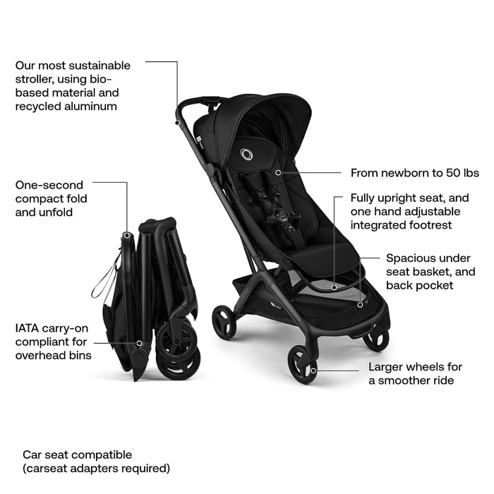 Bugaboo Butterfly 2 Stroller, 2025, Black, Midnight Black, Midnight Black