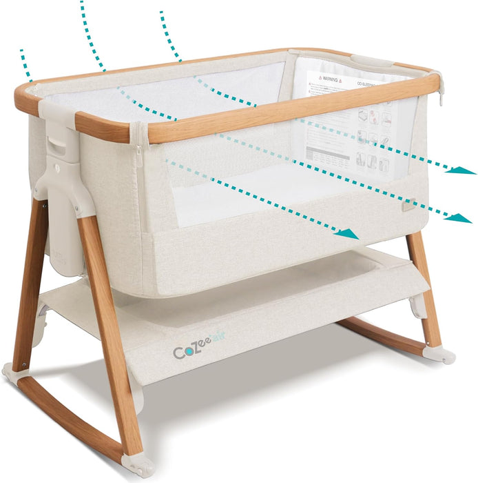 Tutti Bambini CoZee Air Bedside Bassinet, Scandinavian Walnut & Ecru