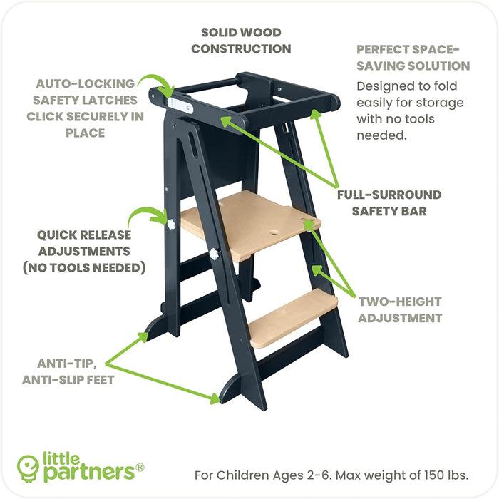 Little Partners Learn ‘N Fold Learning Tower, Charcoal with Natural