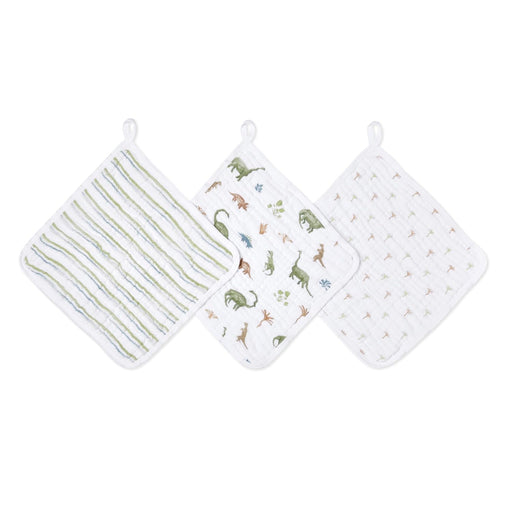 Shop Aden + Anais Cotton Muslin Wash Cloths, Set Of 3, Dino Jungle at GoodBuy Gear