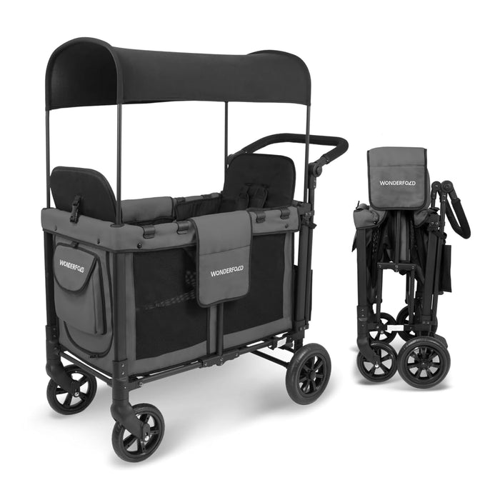 Wonderfold W2 Multifunctional Double Stroller Wagon, Charcoal Gray, 2025, Plus Model