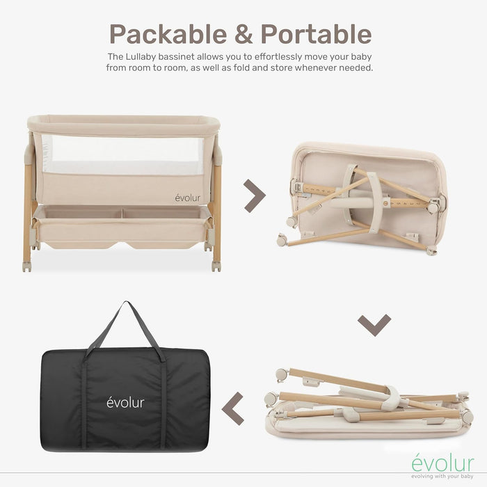 Shop Evolur Lullaby Portable Bassinet with Wheels, Beige at GoodBuy Gear