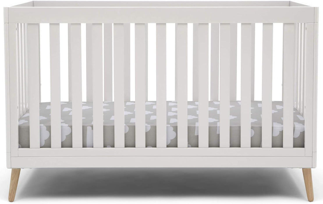 Delta Children Essex 4-in-1 Convertible Baby Crib, Bianca White with Natural