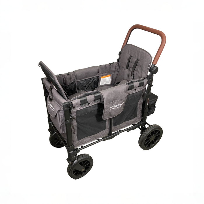 Shop Wonderfold W2 Luxe Multifunctional Double Stroller Wagon, 2024, Black Frame with Brown Handlebar, Charcoal Gray Fabric at GoodBuy Gear