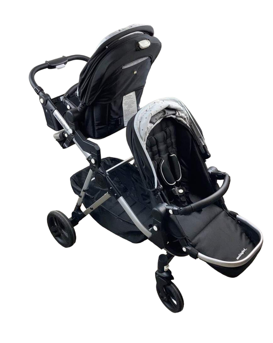 Mockingbird Single to Double Stroller with 2nd Seat, 2023, Black, Watercolor Drops, Silver with Black Leather