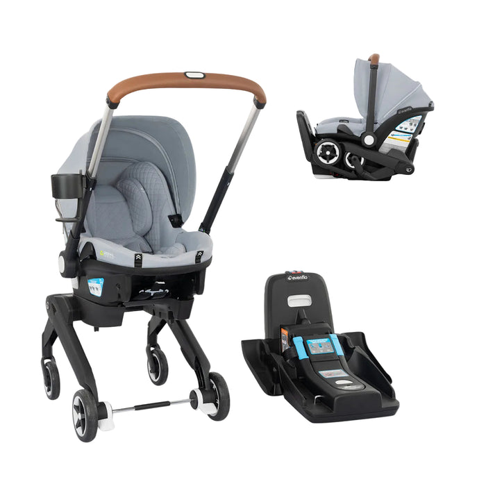Evenflo Shyft Dual Ride Infant Car Seat Stroller Combo, 2025, Quartz, with Carryall Storage and Green & Gentle Fabric
