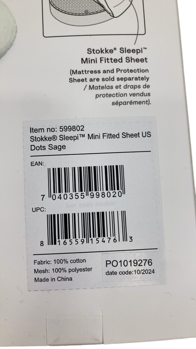 Shop Stokke Sleepi Mini Fitted Sheet, Dots Sage, V3 at GoodBuy Gear
