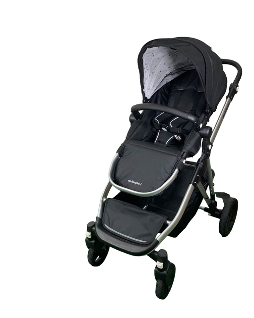 used Mockingbird Single to Double Stroller, Matte Black with Matte Black Leather, Watercolor Drops, Black , 2023