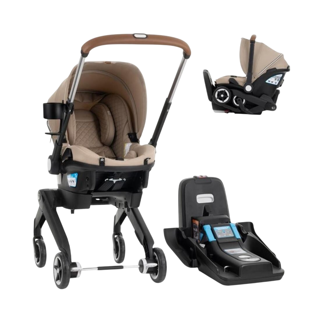 Evenflo Gold Shyft Dual Ride Infant Car Seat Stroller Combo, 2024, Champagne, with Green/Gentle Fabric