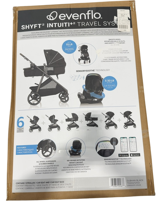 Shop Evenflo Shyft Intuiti+ Travel System with Revolve180 LiteMax NXT Rotational Infant Car Seat, 2025, Dubhan Black, Plus w/ Sensory Soothe at GoodBuy Gear