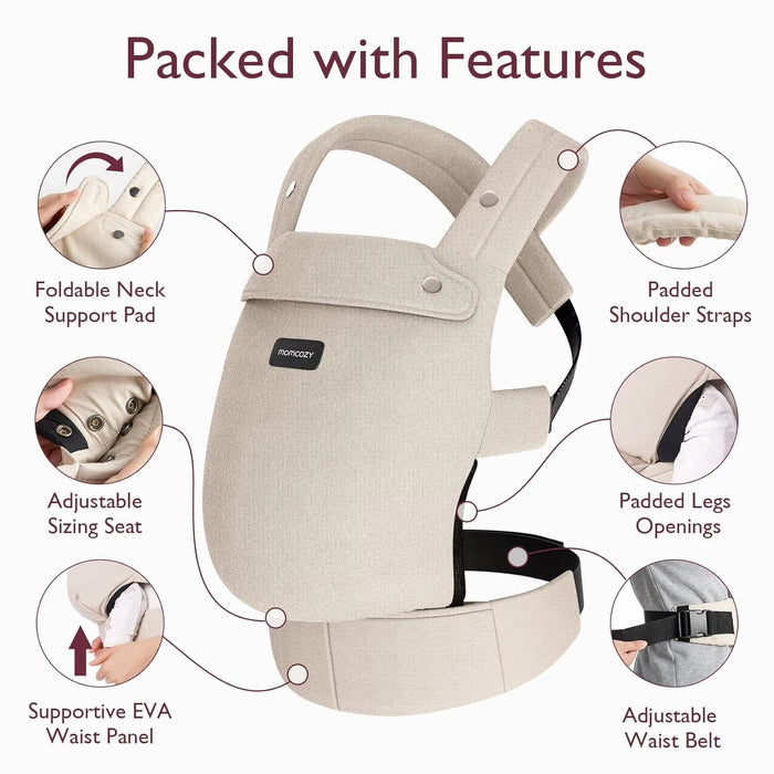 Momcozy 3-in-1 PureHug Baby Carrier, Khaki, Cotton