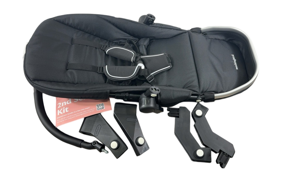 mockingbird single-to-double stroller 2.0 2nd seat kit Mockingbird 2nd Seat Kit 2.0, No Canopy, No Canopy, Silver With Black