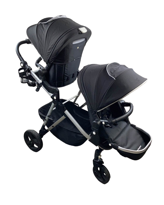 used Mockingbird Single to Double Stroller with 2nd Seat, 2023, Black, Watercolor Drops And WindowPane, Silver with Black Leather