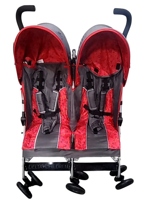 Shop Delta Children LX Side by Side Tandem Umbrella Stroller, 2025, Grey & Red at GoodBuy Gear