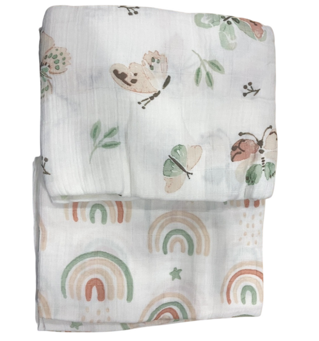 Shop Crane Baby Cotton Muslin Swaddle Set of 2, Parker Butterfly/Rainbow at GoodBuy Gear