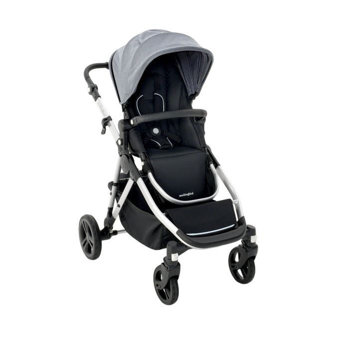 Mockingbird Single to Double 2.0 Stroller, Heather Grey, Silver With Black Leather, 2025, Solid Grey