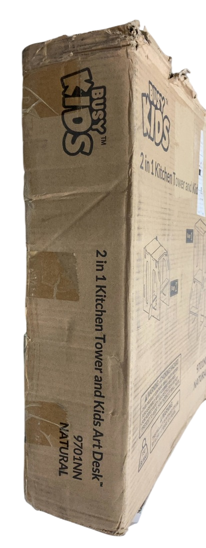 Shop Busy Kids Toddler Tower Kitchen Stool + Art Desk, Natural at GoodBuy Gear