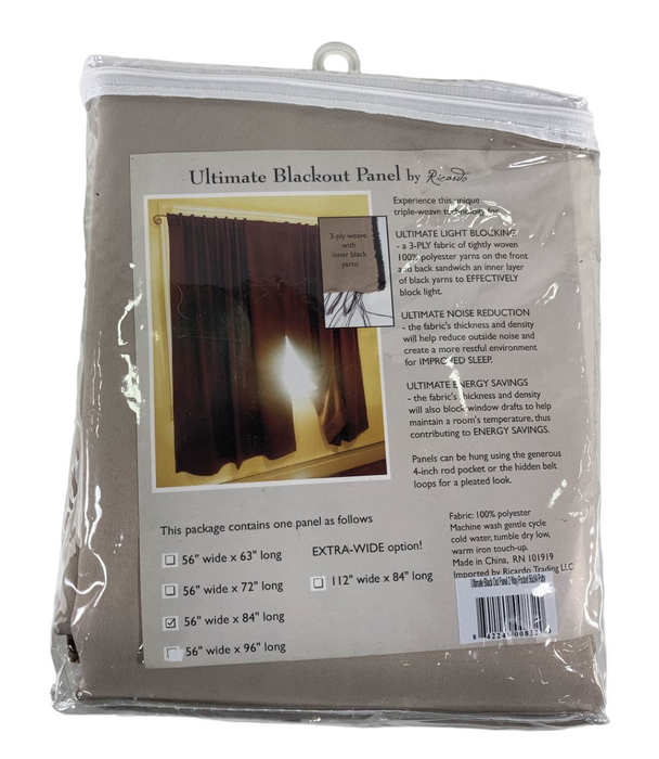 Ricardo Trading Ultimate Grommet Panel Blackout Curtain, 56"x84", Putty