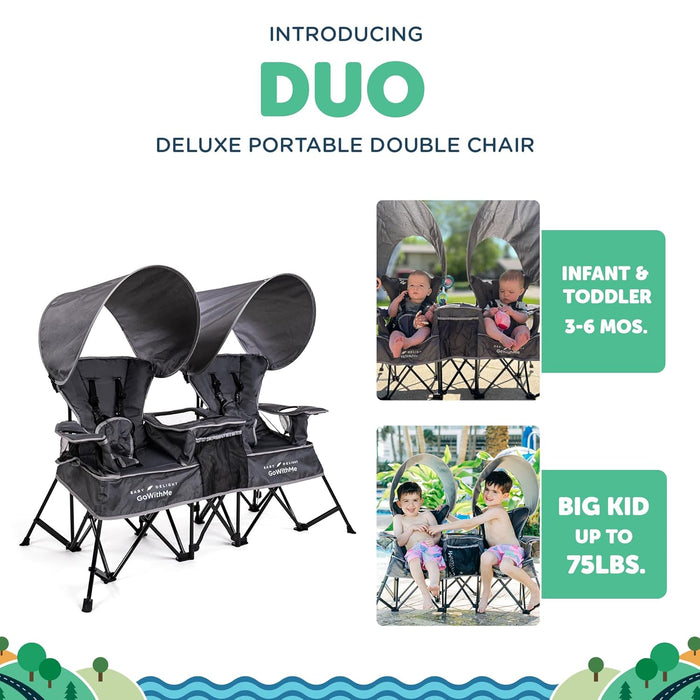 Baby Delight Go with Me Duo Deluxe Portable Double Chair, Grey