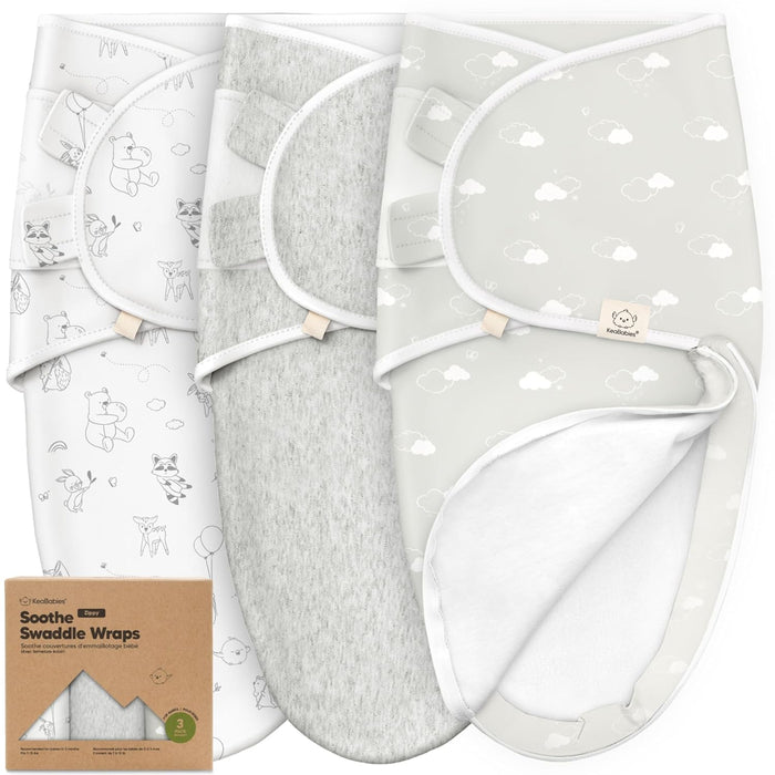 KeaBabies Soothe Zippy Swaddle Wraps 3 Pack, Aspire