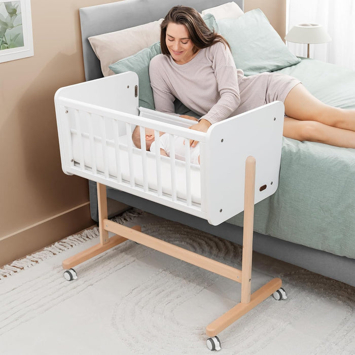 Comfy Cubs Wooden Bedside Bassinet Sleeper, White