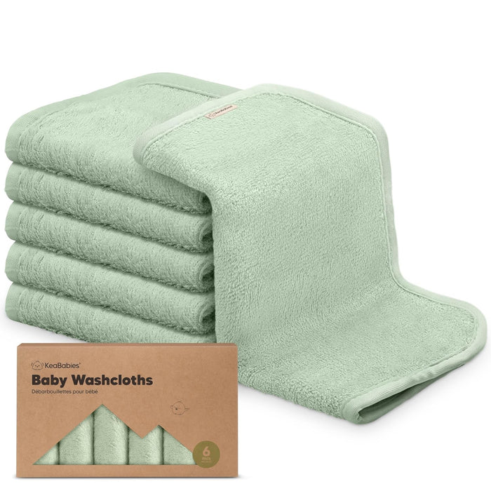 KeaBabies Bamboo Washcloths 6 Pack, Pistachio