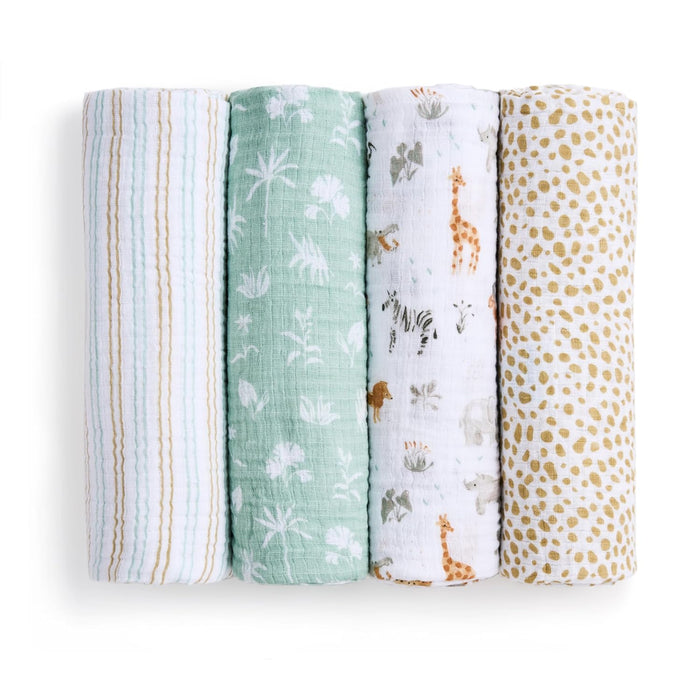 Aden + Anais Essentials Cotton Muslin Swaddle (4 Pack), Giraffe Safari