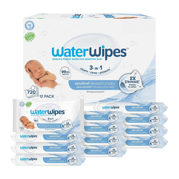WaterWipes Sensitive+ Newborn & Baby Wipes, 12 Packs, 720 Ct