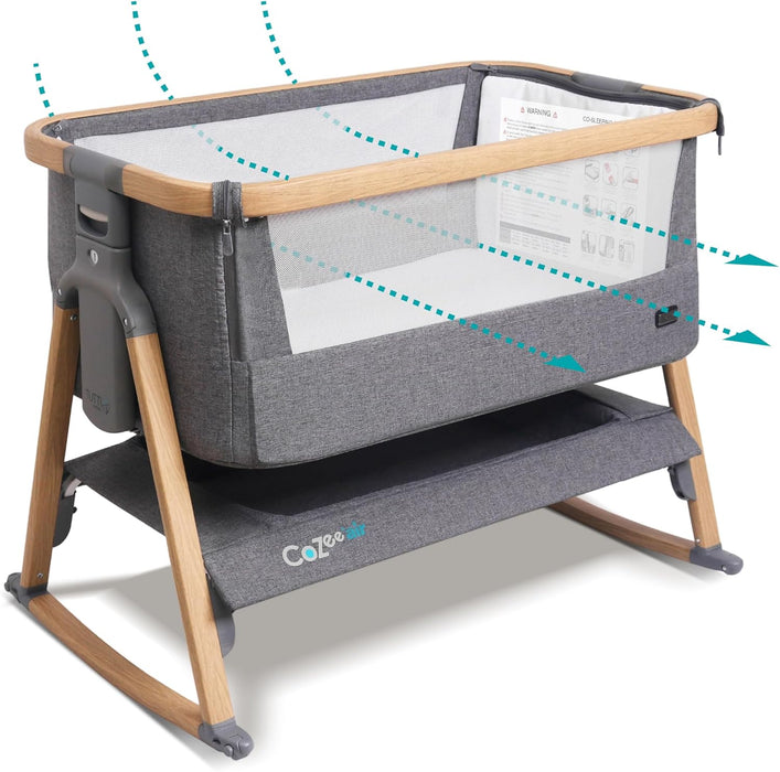 Tutti Bambini CoZee Air Bedside Bassinet, Oak/Charcoal