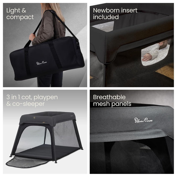 Silver Cross Sleep & Go 3 in 1 Travel Crib, Carbon
