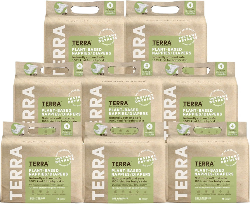 Terra Plant Based Nappies/Diapers, 4 Toddler, 8 Pack (144 Count)