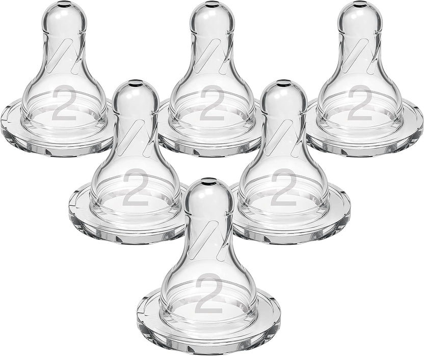 Dr. Brown's Natural Flow Baby Bottle Nipples 6 Pack, Level 2, Narrow, Medium Flow