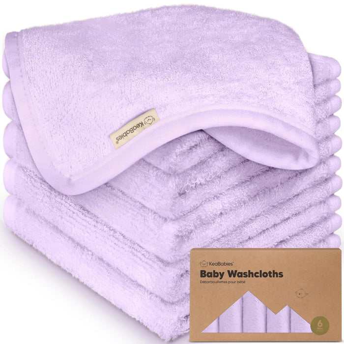 KeaBabies Bamboo Washcloths 6 Pack, Soft Lilac