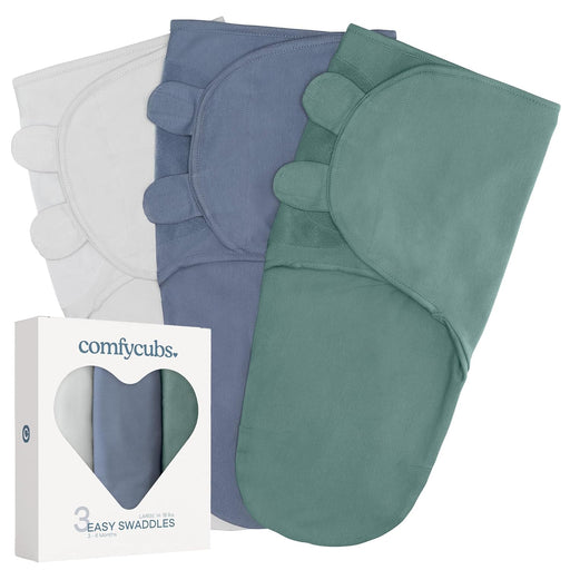Shop Comfy Cubs Easy Swaddle Blankets 3 Pack, Large (3-6 Months), Stone, Nomadic Blue & Azul at GoodBuy Gear