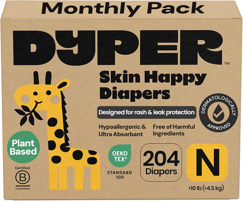 DYPER Skin Happy Diapers, Newborn, 204 Count